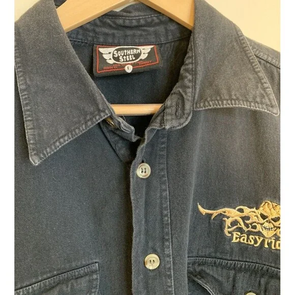 Easy Riders Southern Steel Biker Large Black Denim Vest Mechanic Grunge Y2K Goth - Picture 3 of 9